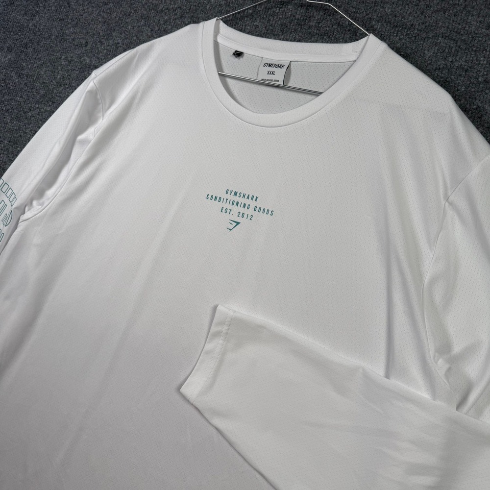 Gymshark Long Sleeve Shirt Mens XXXL White Graphic Performance Training Top